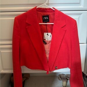 Zara Red Cropped Blazer & Tank Top Matching Set